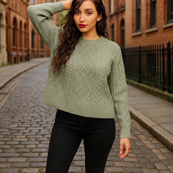Universal Thread Sage Green Cable Knit Pullover Soft Sweater Winter Cottagecore - Picture 1 of 8